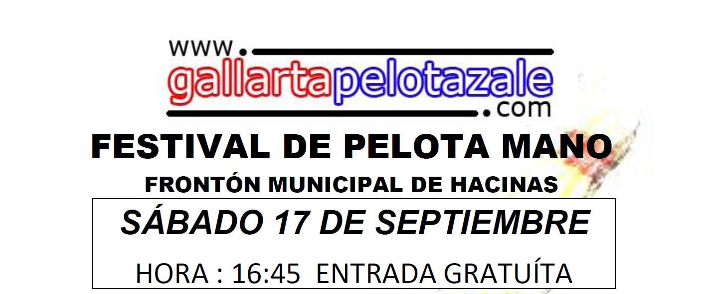 Festival de Pelota Mano el sábado 17 de Septiembre a las 17:00 horas en el frontón de Hacinas